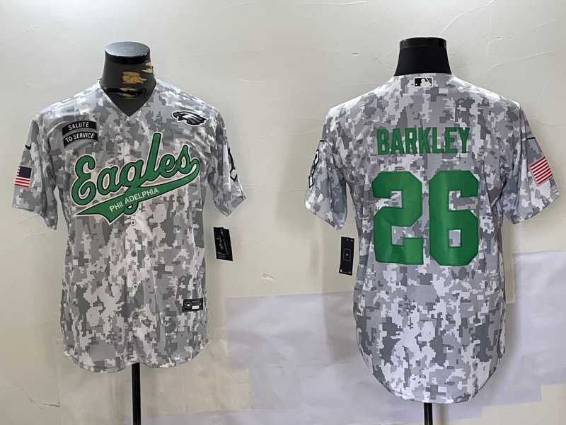 Men%27s Philadelphia Eagles #26 Saquon Barkley Arctic Camo 2024 Salute to Service Stitched Baseball Jersey